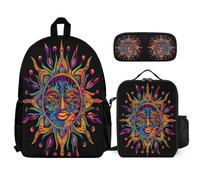 WECECE Borsa Scolastica Bohemian Sun Bambini con Borsa Termica e Astuccio Matite, Zainetto Sun God Ragazza 6-13 Anni per Escursioni e Lezioni