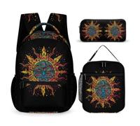 WECECE Borsa Scolastica Bohemian Sun Bambino con Portapranzo e Astuccio, Set di Zaino Sun God Ragazze 6-12 Anni per Regalo di Compleanno e Lezioni