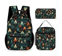 WECECE Borsa Scolastica Christmas Theme Ragazzo con Borsa Termica e Astuccio Matite, Zainetto Christmas Tree Ragazze 6-12 Anni per Elementare, Capiente per Libri Quaderni e Accessori