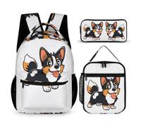 WECECE Borsa Scolastica Corgi Ragazze con Portapranzo e Astuccio, Set Zaini Dog Print Ragazzo 6-12 Anni per Rientro a Scuola
