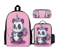 WECECE Borsa Scolastica Cute Panda Ragazzi con Sacchetto per Pranzo e Astuccio, Zainetto Animals Pink Bambina Classe 2-5 per Primaria