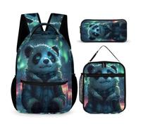 WECECE Borsa Scolastica Cute Panda Studenti con Portapranzo e Astuccio Matite, Set Zaini Animal Pattern Bambino 7-13 Anni per Uso Giornaliero e Lezioni, Spallacci Regolabili