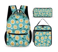 WECECE Borsa Scolastica Daisy Ragazzo con Borsa Termica e Astuccio Matite, Zainetto Flower Ragazze 6-12 Anni per Elementare, Capiente per Libri Quaderni e Accessori