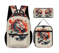 WECECE Borsa Scolastica Dragon Ragazzo con Sacchetto per Pranzo e Astuccio, Set di Zaino Bambina 6-10 Anni per Uso Giornaliero