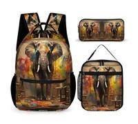 WECECE Borsa Scolastica Elephants Bambino con Portapranzo e Astuccio, Set di Zaino African Animal Ragazze 6-12 Anni per Regalo di Compleanno e Lezioni
