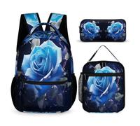 WECECE Borsa Scolastica Flower Ragazze con Portapranzo e Astuccio, Set Zaini Botanical Print Ragazzo 6-12 Anni per Rientro a Scuola