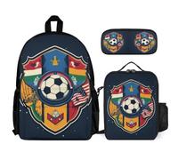 WECECE Borsa Scolastica Football Studenti con Sacchetto per Pranzo e Astuccio, Zainetto Soccer Ball Bambina 8-15 Anni per Elementare, Media e Tempo Libero