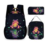 WECECE Borsa Scolastica Frog Ragazze con Portapranzo e Astuccio, Set Zaini Ugly Ragazzo 6-12 Anni per Rientro a Scuola