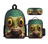 WECECE Borsa Scolastica Frog Ragazzi con Sacchetto per Pranzo e Astuccio, Zainetto Ugly Bambina Classe 2-5 per Primaria