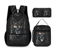 WECECE Borsa Scolastica German Shepherd Dog Ragazze con Portapranzo e Astuccio, Set Zaini Animal Puppy Ragazzo 6-12 Anni per Rientro a Scuola