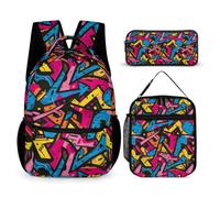 WECECE Borsa Scolastica Graffiti Ragazze con Portapranzo e Astuccio, Set Zaini Memphis Style Ragazzo 6-12 Anni per Rientro a Scuola
