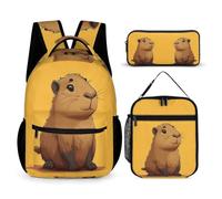 WECECE Borsa Scolastica Guinea Pig Bambini 3 Pezzi con Sacchetto Pranzo e Astuccio, Set di Zaino Cute Little Animal Ragazza 8-13 Anni per Tempo Libero, Tasche Laterali Porta Bottiglia