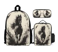 WECECE Borsa Scolastica Horse Studenti con Sacchetto per Pranzo e Astuccio, Zainetto Animal Horse Bambina 8-15 Anni per Elementare, Media e Tempo Libero