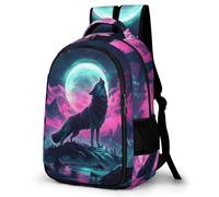 WECECE Borsa Scolastica Howling Wolf Classe 1-3 Studenti Zainetto Animal Wolves 7-11 Anni Studentesse Cartella Scolastica Resistente, Daypack per Tempo Libero Escursione e Sport
