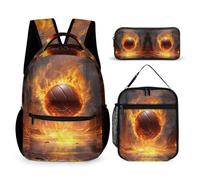 WECECE Borsa Scolastica Ice and Fire Basketball Studenti con Portapranzo e Astuccio Matite, Set Zaini Basketball Bambino 7-13 Anni per Uso Giornaliero e Lezioni, Spallacci Regolabili