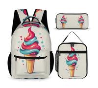 WECECE Borsa Scolastica Ice Cream Pattern Ragazzo con Sacchetto per Pranzo e Astuccio, Set di Zaino Food Print Bambina 6-10 Anni per Uso Giornaliero