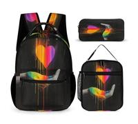WECECE Borsa Scolastica Love Heart Ragazze con Portapranzo e Astuccio, Set Zaini Colourful Ragazzo 6-12 Anni per Rientro a Scuola