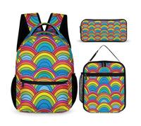 WECECE Borsa Scolastica Rainbow Bambini 3 Pezzi con Sacchetto Pranzo e Astuccio, Set di Zaino Colourful Ragazza 8-13 Anni per Tempo Libero, Tasche Laterali Porta Bottiglia