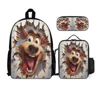 WECECE Borsa Scolastica Reindeer Studenti con Sacchetto per Pranzo e Astuccio, Zainetto Animal Cracker 3D Bambina 8-15 Anni per Elementare, Media e Tempo Libero