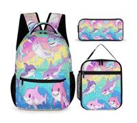 WECECE Borsa Scolastica Shark Bambino con Portapranzo e Astuccio, Set di Zaino Sea Life Ragazze 6-12 Anni per Regalo di Compleanno e Lezioni