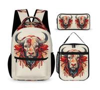 WECECE Borsa Scolastica Spanish Bullfighting Bambino con Portapranzo e Astuccio, Set di Zaino Bull Ragazze 6-12 Anni per Regalo di Compleanno e Lezioni