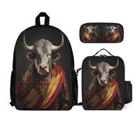 WECECE Borsa Scolastica Spanish Bullfighting Studenti con Sacchetto per Pranzo e Astuccio, Zainetto Bull Bambina 8-15 Anni per Elementare, Media e Tempo Libero