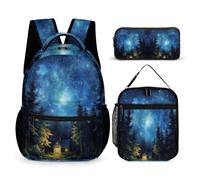 WECECE Borsa Scolastica Starry Sky Bambini 3 Pezzi con Sacchetto Pranzo e Astuccio, Set di Zaino Colourful Ragazza 8-13 Anni per Tempo Libero, Tasche Laterali Porta Bottiglia
