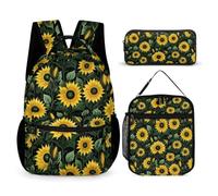 WECECE Borsa Scolastica Sunflower Studenti con Portapranzo e Astuccio Matite, Set Zaini Flower Bambino 7-13 Anni per Uso Giornaliero e Lezioni, Spallacci Regolabili
