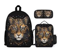 WECECE Borsa Scolastica Tiger Ragazzi con Sacchetto per Pranzo e Astuccio, Zainetto Animal Tiger Bambina Classe 2-5 per Primaria