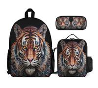 WECECE Borsa Scolastica Tiger Studenti con Sacchetto per Pranzo e Astuccio, Zainetto Animal Theme Bambina 8-15 Anni per Elementare, Media e Tempo Libero