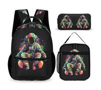 WECECE Borsa Scuola Astronaut Ragazza con Sacchetto Pranzo e Astuccio, Set Zaini Spaceman Bambini 6-13 Anni per Scuola Elementare