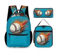 WECECE Borsa Scuola Baseball Print Ragazza 7-14 Anni con Sacchetto per Pranzo e Astuccio, Set Zaini Ragazzi per Attività Quotidiane, Capiente Libri Quaderni e Accessori