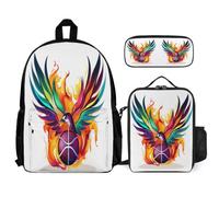 WECECE Borsa Scuola Basketball Bambina con Sacchetto Pranzo e Astuccio Matite, Zainetto Colourful Wings Bambino 7-12 Anni per Viaggio, Capiente per Libri Quaderni e Accessori Scolastici