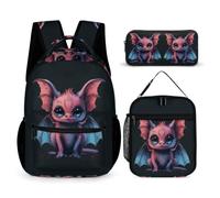 WECECE Borsa Scuola Bat Flying Squirrel Ragazze con Borsa Termica e Astuccio Matite, Set di Zaino Ragazzo 7-11 Anni per Rientro a Scuola