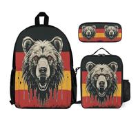 WECECE Borsa Scuola Bear Bambina con Borsa Termica e Astuccio Matite, Zainetto German Flag Theme Ragazzi 8-15 Anni per Elementare e Media