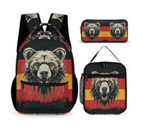 WECECE Borsa Scuola Bear Bambina con Portapranzo e Astuccio Matite, Set Zaini German Flag Theme Ragazzi Classe 2-5 per Studio e Attività Scolastiche, Spallacci Regolabili