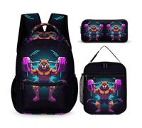 WECECE Borsa Scuola Bear Pattern Ragazze Classe 1-3 con Borsa Termica e Astuccio, Set Zaini Animal Print Bambina per Primaria 6-10 Anni, Capiente per Libri Quaderni e Accessori
