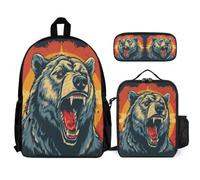 WECECE Borsa Scuola Bear Studenti con Sacchetto Pranzo Astuccio, Set Zaini German Flag Theme Bambino 8-15 Anni per Scuola Primaria e Media, Spallacci Regolabili e Tasche Laterali