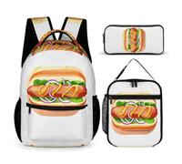 WECECE Borsa Scuola Burger Print Ragazza 7-14 Anni con Sacchetto per Pranzo e Astuccio, Set Zaini Food Pattern Ragazzi per Attività Quotidiane, Capiente Libri Quaderni e Accessori