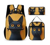 WECECE Borsa Scuola Cat Bambina con Portapranzo e Astuccio Matite, Set Zaini Kitten Ragazzi Classe 2-5 per Studio e Attività Scolastiche, Spallacci Regolabili