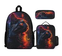 WECECE Borsa Scuola Cat Bambini con Portapranzo e Astuccio Matite, Zainetto Animal Kitten Print Ragazza 6-10 Anni per Attività Scolastiche, Capiente per Libri Quaderni e Accessori