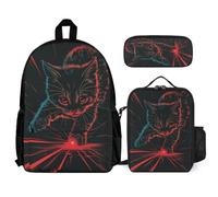 WECECE Borsa Scuola Cat Bambini con Portapranzo e Astuccio Matite, Zainetto Kitten Ragazza 6-10 Anni per Attività Scolastiche, Capiente per Libri Quaderni e Accessori
