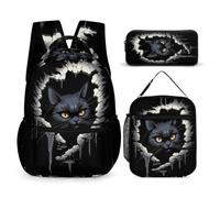 WECECE Borsa Scuola Cat Ragazze Classe 1-3 con Borsa Termica e Astuccio, Set Zaini 3D Kitten Bambina per Primaria 6-10 Anni, Capiente per Libri Quaderni e Accessori