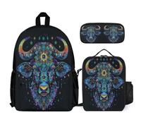 WECECE Borsa Scuola Cattle Studenti con Sacchetto Pranzo e Astuccio Matite, Set Zaini Animal Cow Print Ragazzi 8-15 Anni per Uso Quotidiano
