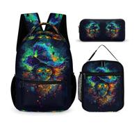 WECECE Borsa Scuola Christmas Theme Bambina con Borsa Termica e Astuccio Matite, Zainetto Skeleton Ragazze 8-15 Anni per Elementare e Media