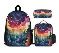 WECECE Borsa Scuola Christmas Tree Print Bambini con Portapranzo e Astuccio Matite, Zainetto Ragazza 6-10 Anni per Attività Scolastiche, Capiente per Libri Quaderni e Accessori