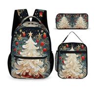 WECECE Borsa Scuola Christmas Tree Print Ragazza 7-14 Anni con Sacchetto per Pranzo e Astuccio, Set Zaini Ragazzi per Attività Quotidiane, Capiente Libri Quaderni e Accessori