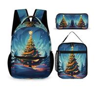 WECECE Borsa Scuola Christmas Tree Print Ragazza 7-14 Anni con Sacchetto per Pranzo e Astuccio, Set Zaini Ragazzi per Attività Quotidiane, Capiente Libri Quaderni e Accessori