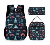 WECECE Borsa Scuola Christmas Tree Print Ragazza con Sacchetto Pranzo e Astuccio, Set Zaini Christmas Pattern Bambini 6-13 Anni per Scuola Elementare