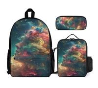 WECECE Borsa Scuola Colourful Clouds Ragazze Classe 1-3 con Borsa Termica e Astuccio, Set Zaini Art Bambina per Primaria 6-10 Anni, Capiente per Libri Quaderni e Accessori